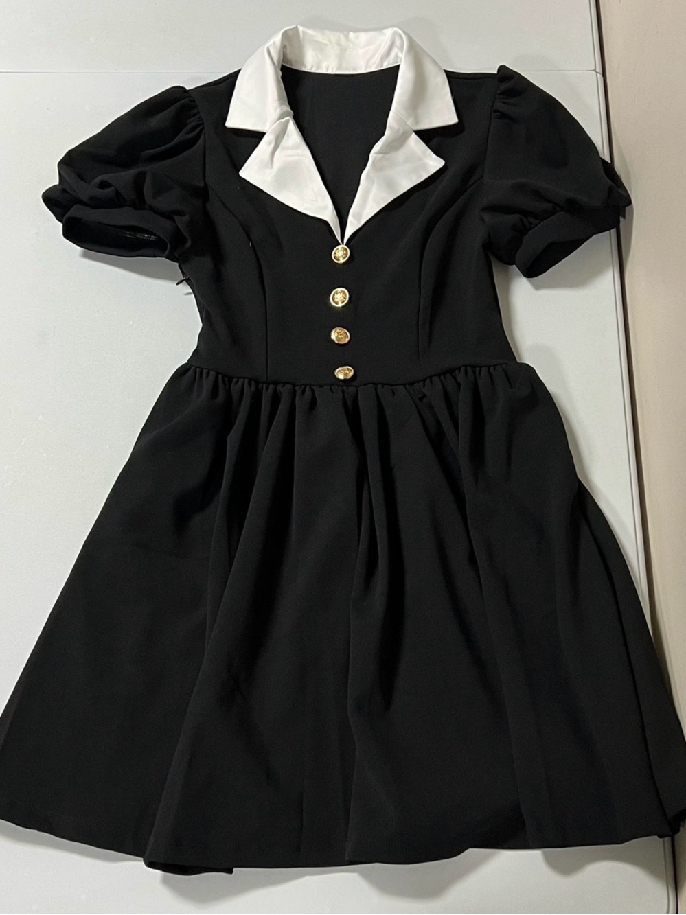 Black White Satin Collared Button-Up Short Sleeve Dress Size XS 🖤 #dress #kawaii